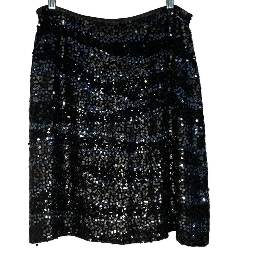 Antonio Melani black and gray tiger striped silk sequins skirt. Size 12